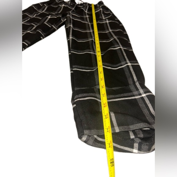 Zara Black & White Plaid Elastic Waist Wide Leg Cuffed Trousers Size Small - Picture 6 of 7